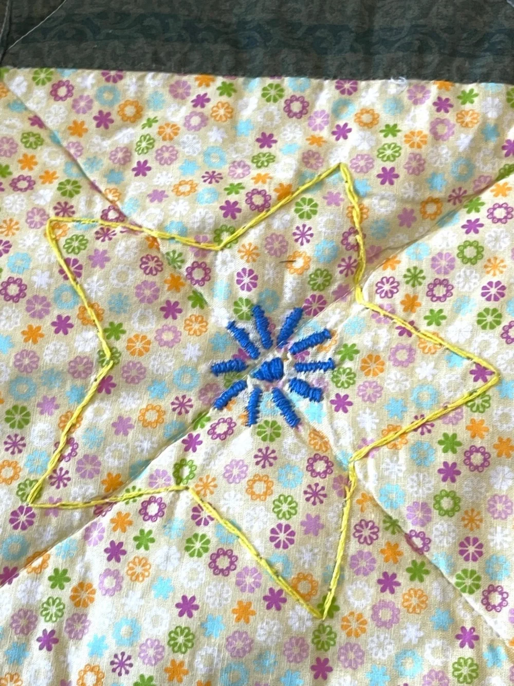 Handmade Quilt Whimsical Colorful Hand Embroidered Lap Child